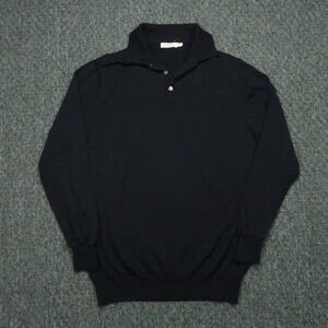 Suitsupply Sweater Men Large Blue Merino Wool Long Sleeve Polo Shirt Slim